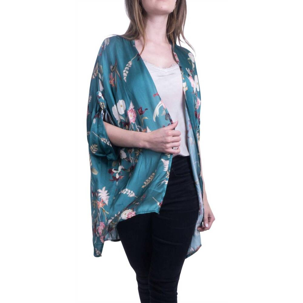 NEW GIGI MODA sofia floral open front kimono in green